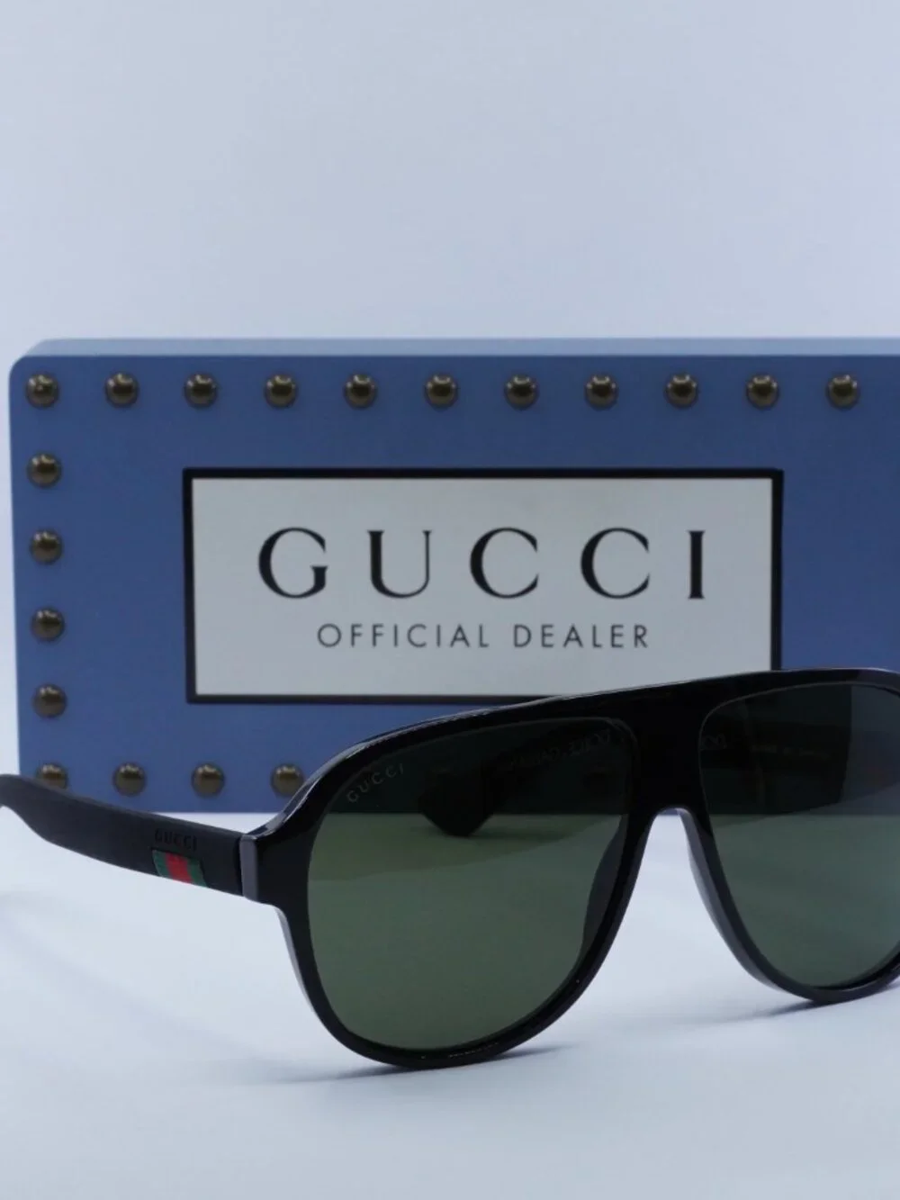 Gucci GG0009S 001 Aviator Men Sunglasses - Black / Green